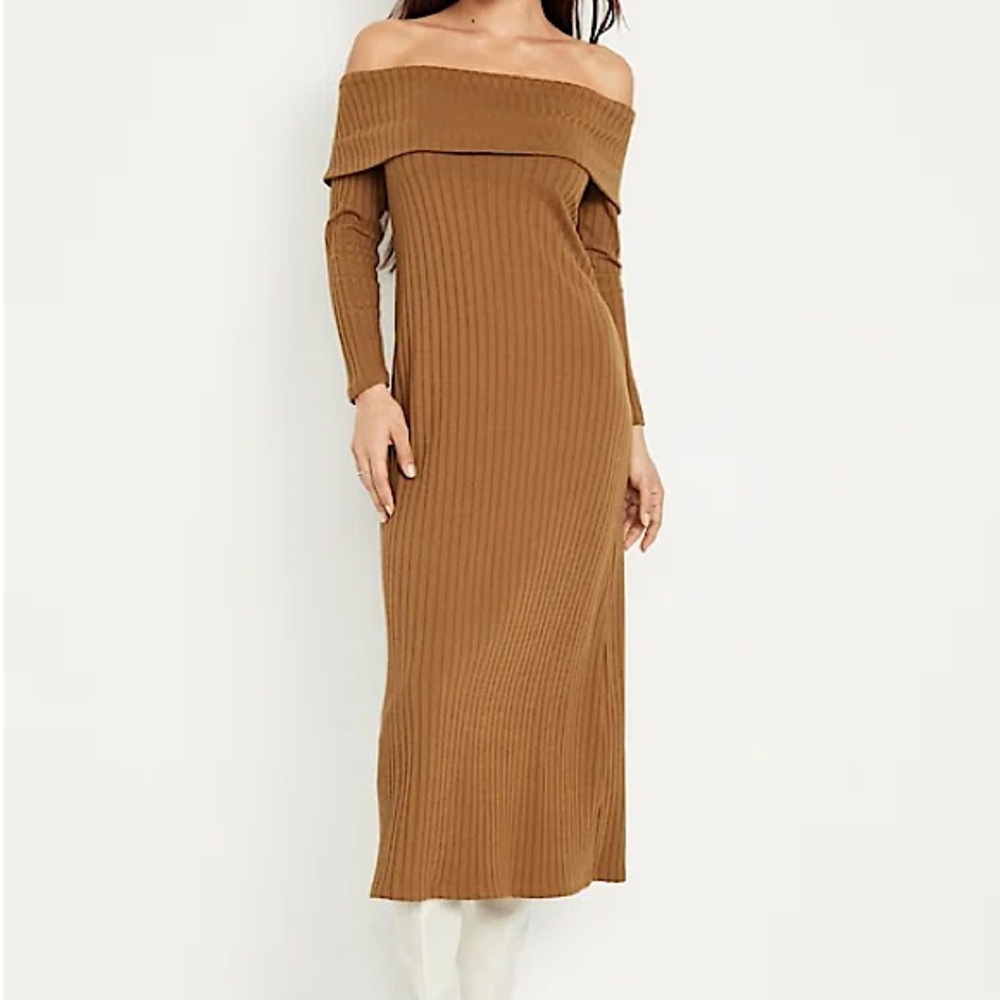 Off-Shoulder Rib-Knit Maxi Dress